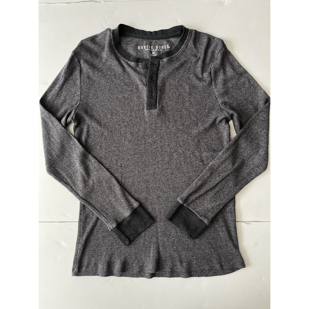 Rustic Souls Shirt Mens M Gray Thermal Waffle Knit Long Sleeve Henley Top Casual